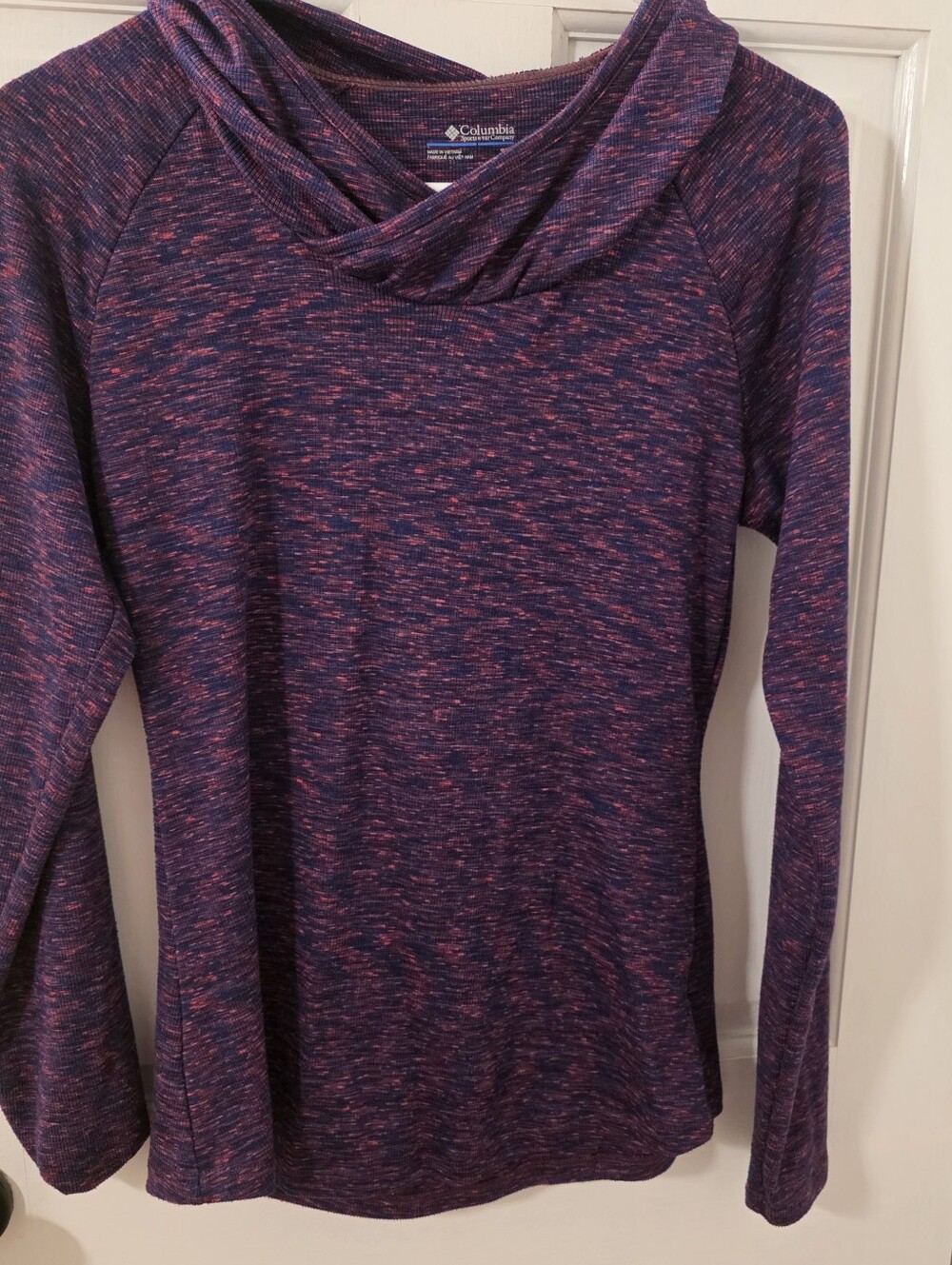 Columbia Women’s Purple and Pink Space-Dye Cowl Neck Sweater